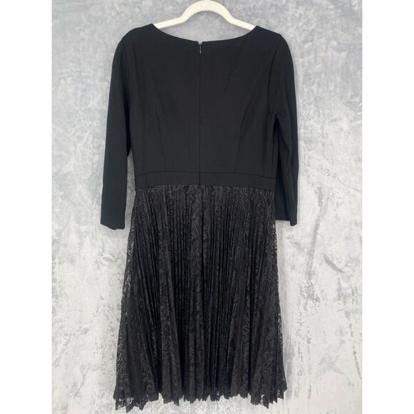 Talbots Dress Womens 10 Black Ponte 3/4 Sleeve Top Pleated Lace Skirt - Picture 5 of 15